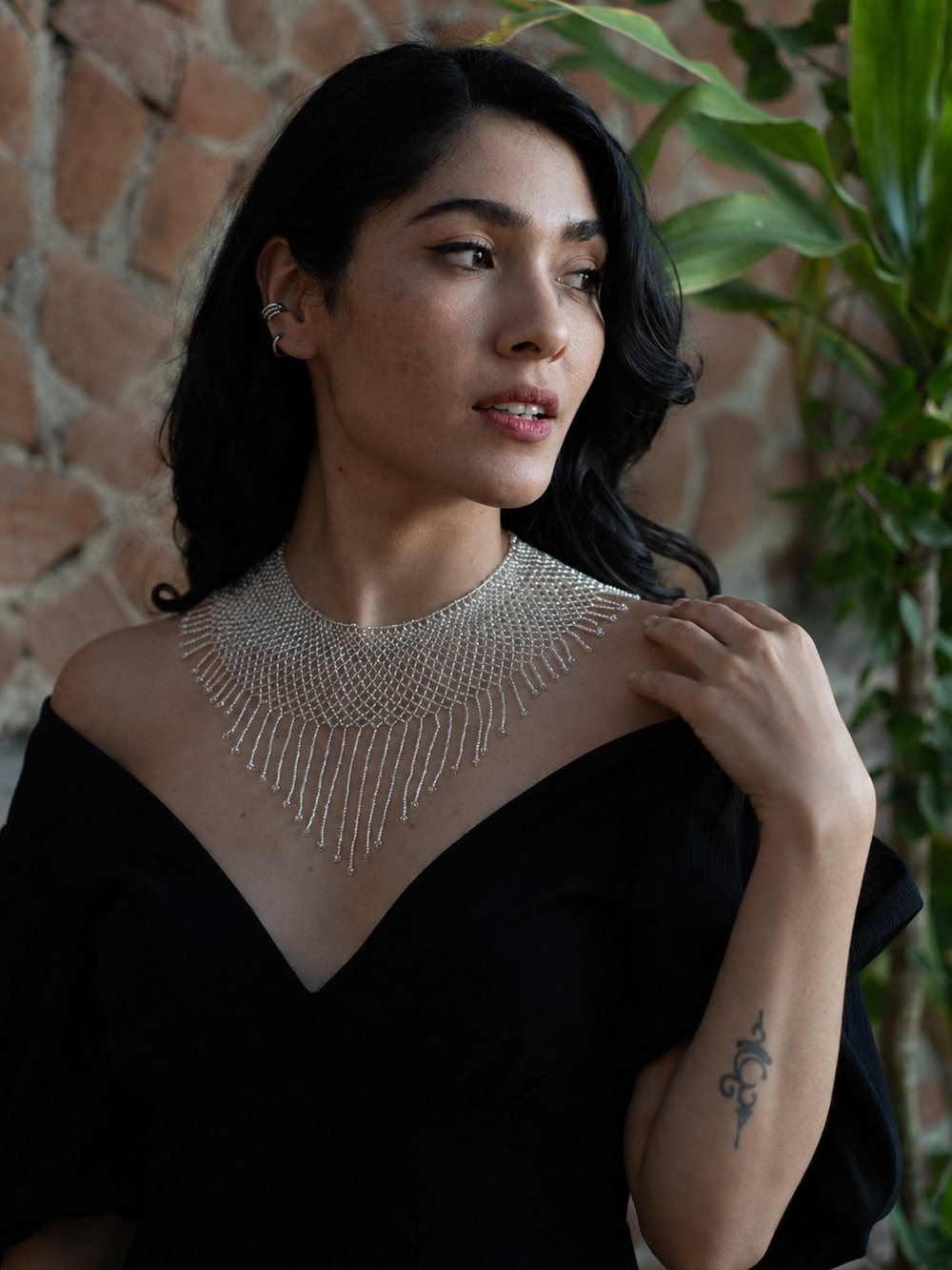 Silver Fringe Mesh Collar Necklace - Women Jewelry